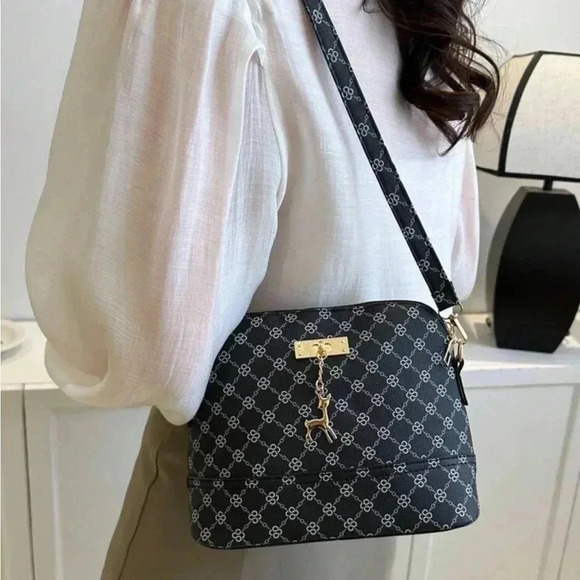Handbags - ⚠️Clearance Black Patterned Shoulder / Crossbody Bag Gold Pendant